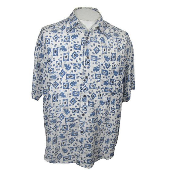 Silk Uomo vintage Men shirt short sleeve pit to pit 23.5 M retro look blue white - Picture 1 of 8